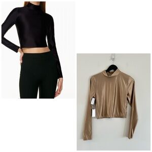 Babaton Satinette Mockneck Longsleeve Large Oxford Tan Aritzia NWT